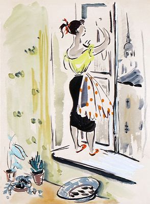 БРУНИ Татьяна Георгиевна - &laquo;Генеральная уборка&raquo;, ок. 1960 г. КОЛЛЕКЦИОННАЯ СОХРАННОСТЬ! Бумага 