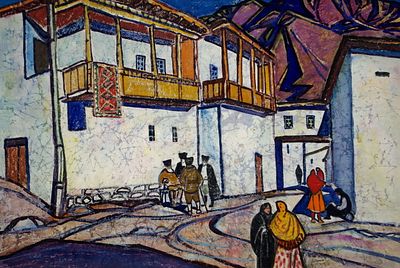 БОРИСОВ Иван Степанович - &laquo;Улица в ауле Ахты&raquo;, 1968 г. РАБОТА МУЗЕЙНОГО УРОВНЯ! Очень хорошая 