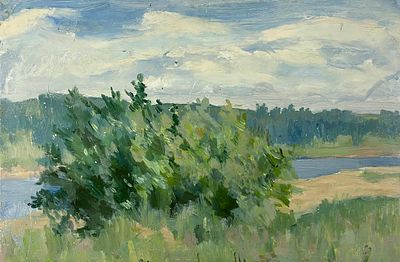КРОПИВНИЦКИЙ Евгений Леонидович - &laquo;Кусты у Оки&raquo;, 1958 г. РЕДКОСТЬ! Очень хорошая сохранность! 