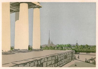 ОСТРОУМОВА-ЛЕБЕДЕВА Анна Петровна - &laquo;Колонны Биржи и крепость. 1907&raquo;, 1924 г. Очень хорошая 
