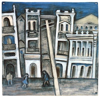 РОГОВА Инна Александровна - &laquo;Ночь в городе&raquo; (панно), 2006 г. КОЛЛЕКЦИОННАЯ СОХРАННОСТЬ! Фарфор 