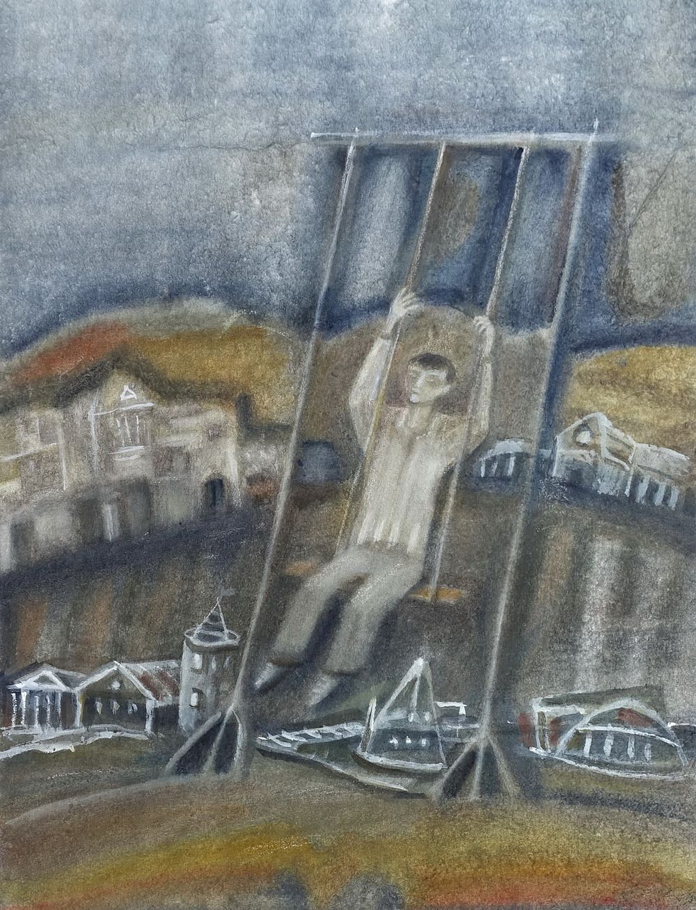 КОРЧЁМКИНА Наталья Александровна - &laquo;На качелях&raquo;, 2007 г. КОЛЛЕКЦИОННАЯ СОХРАННОСТЬ! Бумага 