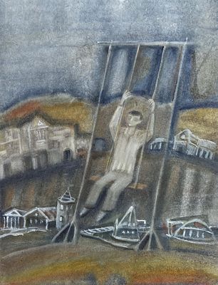 КОРЧЁМКИНА Наталья Александровна - &laquo;На качелях&raquo;, 2007 г. КОЛЛЕКЦИОННАЯ СОХРАННОСТЬ! Бумага 