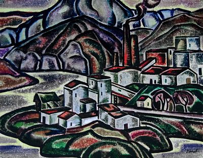БОРИСОВ Иван Степанович - &laquo;Индустриальный мотив с трубами&raquo;, 1983 г. РАБОТА МУЗЕЙНОГО УРОВНЯ! Очень 