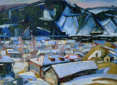 РЕПИН Александр Иванович - &laquo;Морозный день. Весна в уральском поселке&raquo;, 1967-1969 гг. Очень хорошая 