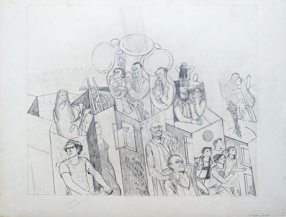 ЧАРЫШНИКОВ Юрий Иванович - &laquo;Майские гимны&raquo;, 1978 г. УНИКАЛЬНЫЙ ЛИСТ! Подготовительный рисунок к 
