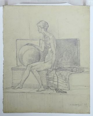 АКСЕЛЬРОД Меер Моисеевич - &laquo;Сидящая модель с шаром&raquo;, 1925 г. Очень хорошая сохранность! Плотная 