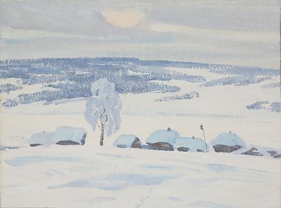 ТУМБАСОВ Анатолий Николаевич - &laquo;Заиндевелый день&raquo;, 1976 г. КОЛЛЕКЦИОННАЯ СОХРАННОСТЬ! Картон 