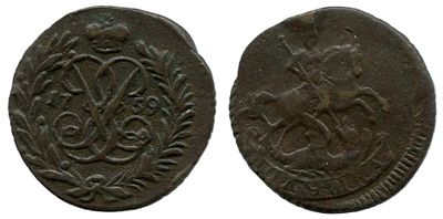 1759 г. Полушка. Гурт рубчатый. Новый тип.
