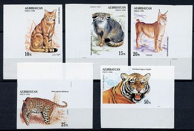 1994 г. Азербайджан. Дикие кошки. Mi 178-182 B.