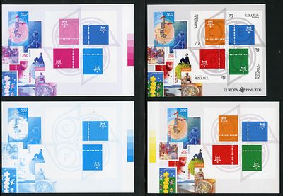 2006 г. Армения. 50-летие первой марки Европы. Mi Bl 24. Беззубцовые почтовые блоки. Пробы цвета.