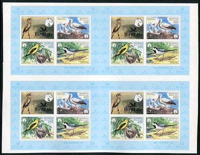 2002 г. Птица года Беларуси. Mi bl 29. Беззубцовые неразрезанные почтовые блоки.
