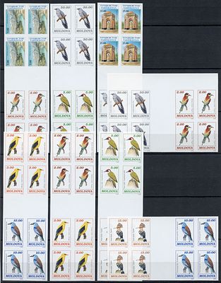 1993 г. Молдова. Птицы Молдавии. Mi 56-62. Гаттер квартблоки.