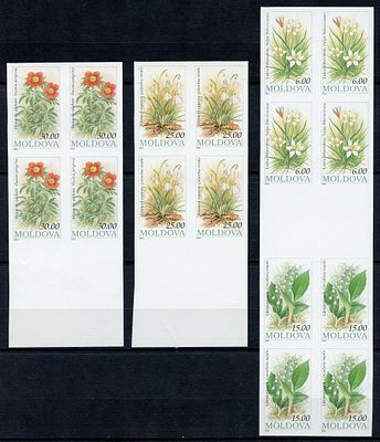 1993 г. Молдова. Флора Молдовы. Гаттер квартблоки.