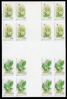 1993 г. Молдова. Флора Молдовы. Гаттер квартблоки, крест.