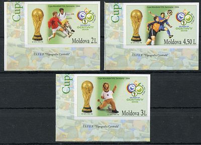 2006 г. Молдова. XVIII чемпионат мира по футболу в Германии. Mi 552-554. Беззубцовая серия марок.