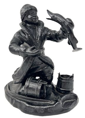 Каслинское литьё. Емеля со щукой. Высота 16 см. Длина 15 см.