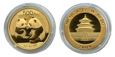 2009 г. Китай. 500 юаней. Золото. Панда.