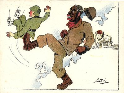 Антифашистская пропаганда , открытка изд. Франция . "Фашисты вон из Африки.