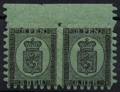 1866 г. Финляндское княжество Mi 6 B . 8 пен Вертикальный Вод.Знак Гориз.пара с верхним полем