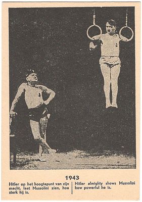 1944. Антифашистская пропаганда Гитлер и Муссолини. Политическая карикатура.