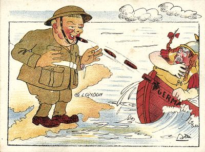 Антифашистская пропаганда , открытка изд. Франция .В.Черчель торпедирует Германский Флот.