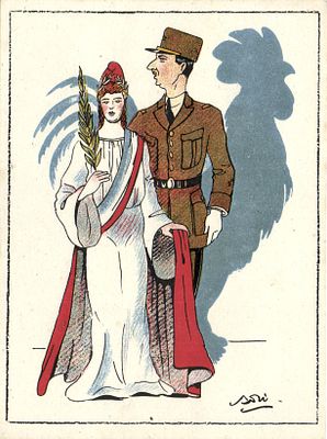 Антифашистская пропаганда , открытка изд. Франция . Ген. Де Голь в образе птицы.