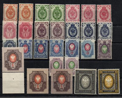 1889-92 гг. 11 и 12 выпуски Ск. 52-65 * гориз. В.Зн. Разновидности по цвету.