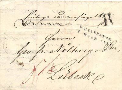 1837 г. Письмо Домарочного периода из СПБ. Пароходом в Любек Германия.