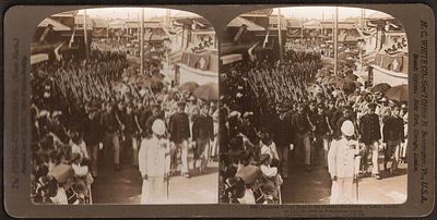 1905 г. Русско-японская война. Японские бойскауты на похоронах героев. Стереопара.