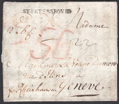 1778 г. Письмо из СПб в Женеву. Правление Екатерины II. Каталог М. А. Добина. 01 г. разм. 41х3 