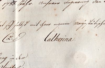 1788 г. Автограф Ея В.Им. Екатерины II. Письмо из СПБ на немецком языке.