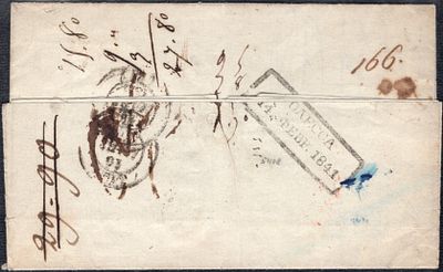 1841 г. 14 фев. Письмо домарочного периода из Одессы в Лион, Франция, с пометкой "из России".