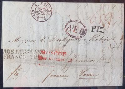1841 г. 21.х. из Москвы с пометкой "из России" через Тильзит в Тоннерр.