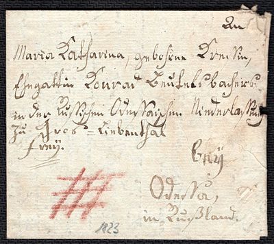 1823 г. Письмо на бумаге с водяным знаком из Вюртемберга в Одессу.