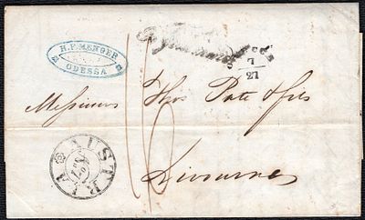 1845 г. 27. 7. Письмо из Одессы в Ливорио, Италия, через Австрию.