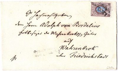 1858 г. Письмо Франкировано маркой Ск.1 Мандровский 1 А. из Гробинъ, Курляндская губ, погашено 