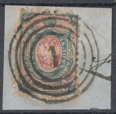 1860 г. Польша. Марка на вырезке. Гаш. Варшава. Полный штемпель.