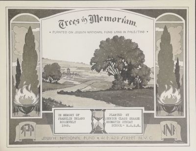 סול נודל - תעודה של קק"ל על נטיעת עצים, בתמורה לתרומתה של הכיתה הגבוהה בבית הספר 'שערי שמים' 