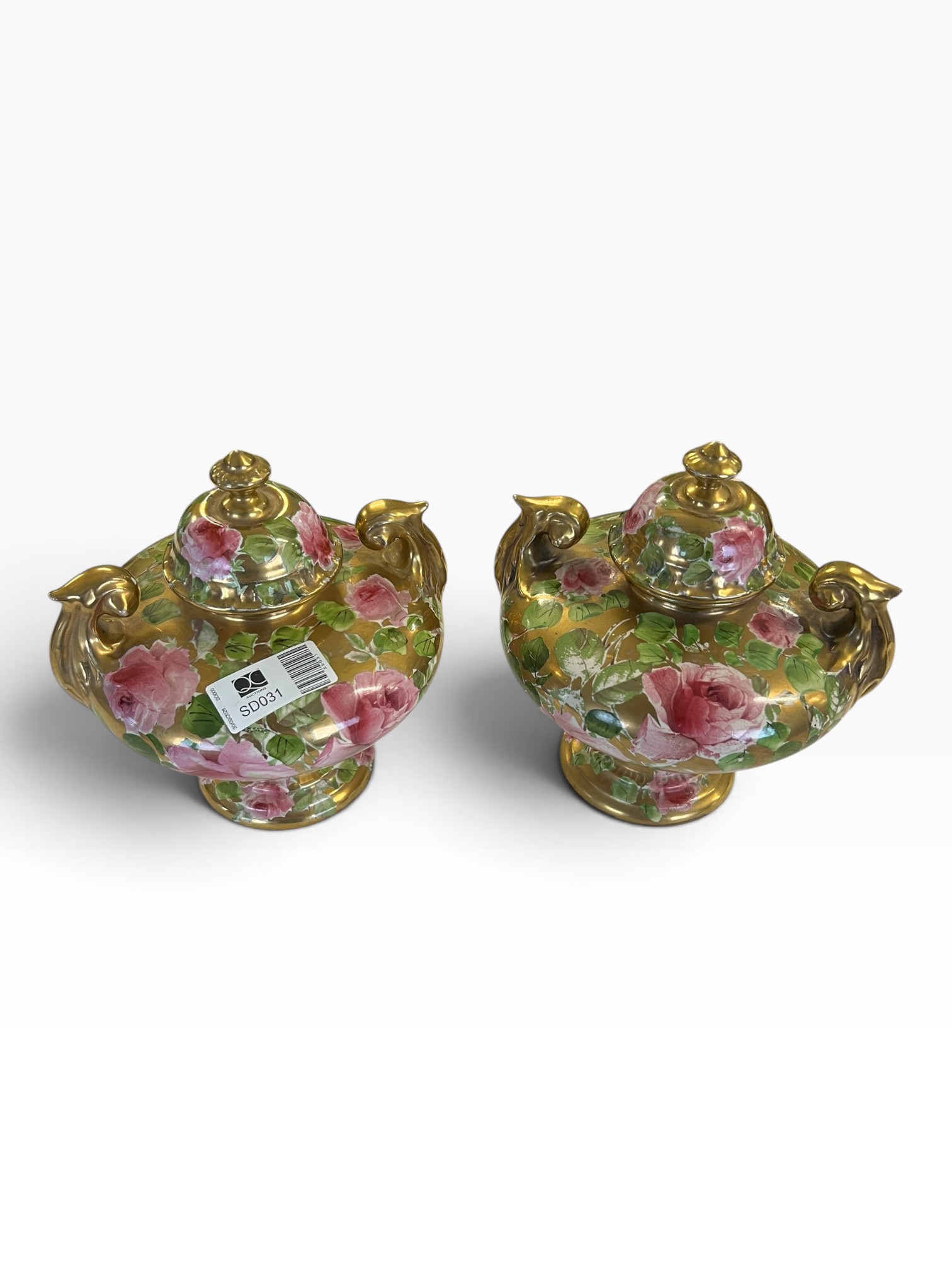 Pair of Antique Thomas Forester & Sons Phoenix Ware Gilt and Rose Pattern