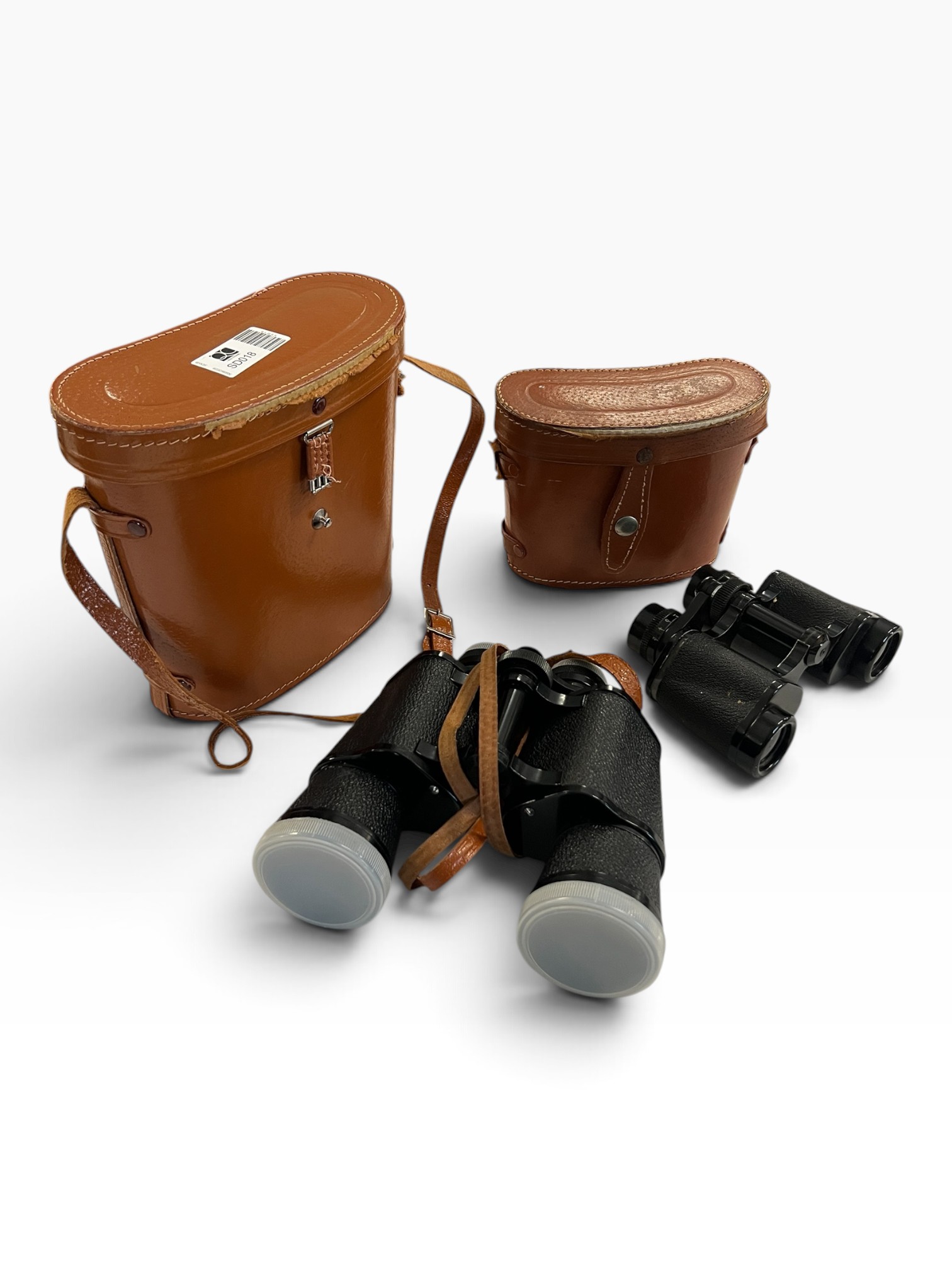 Two Pairs of Vintage Binoculars with Brown Leather Carrying Cases