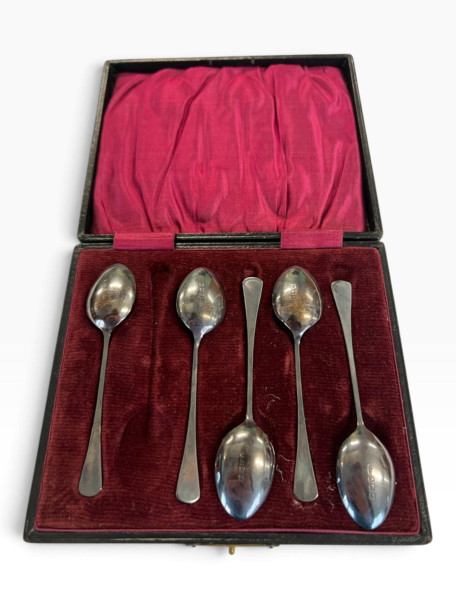 Cased Set of Five Hallmarked Silver Teaspoons – 29g