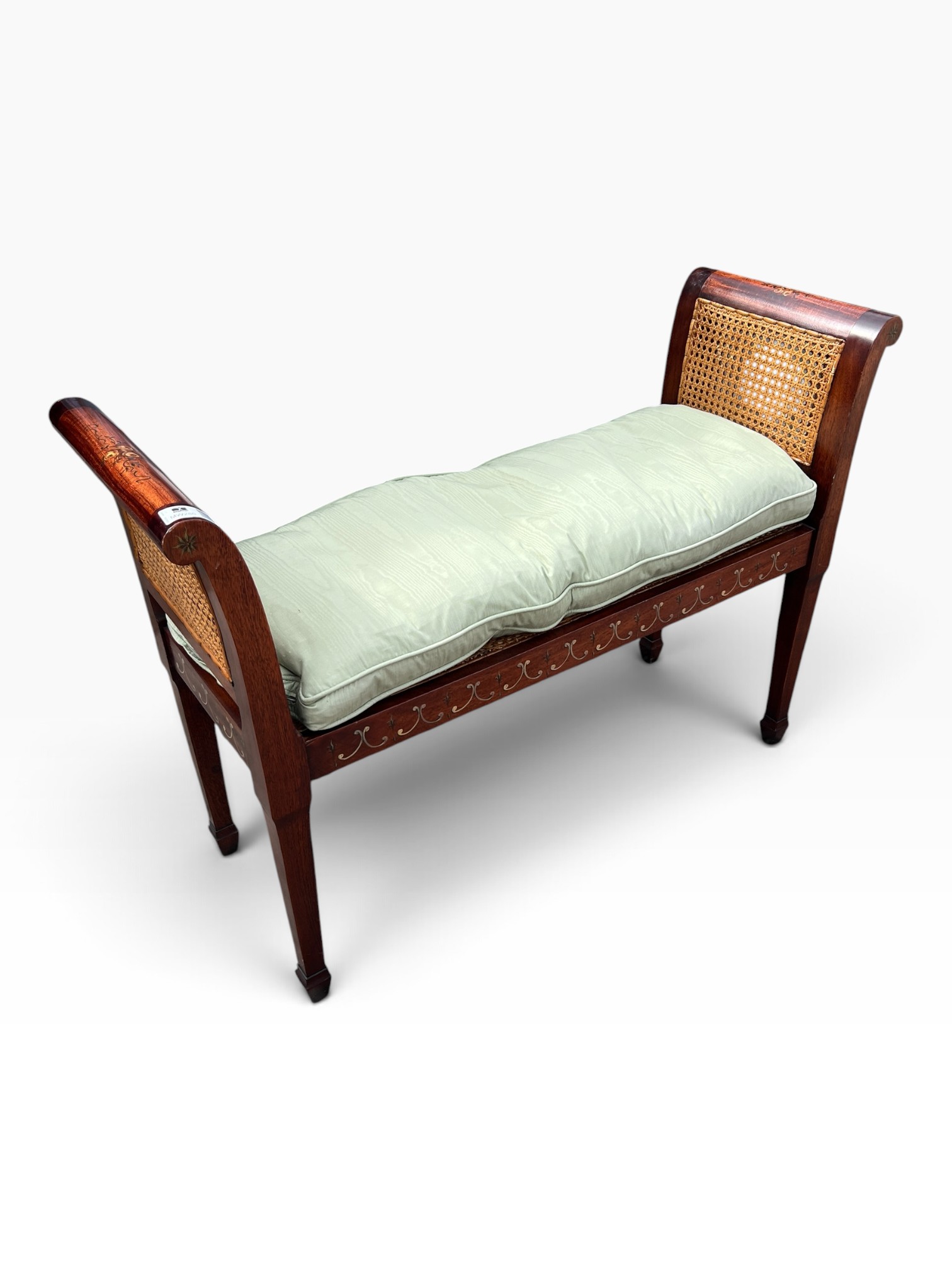 Mahogany Window Seat Caned Arm Bench Edwardian Chair Dressing Room Chaise