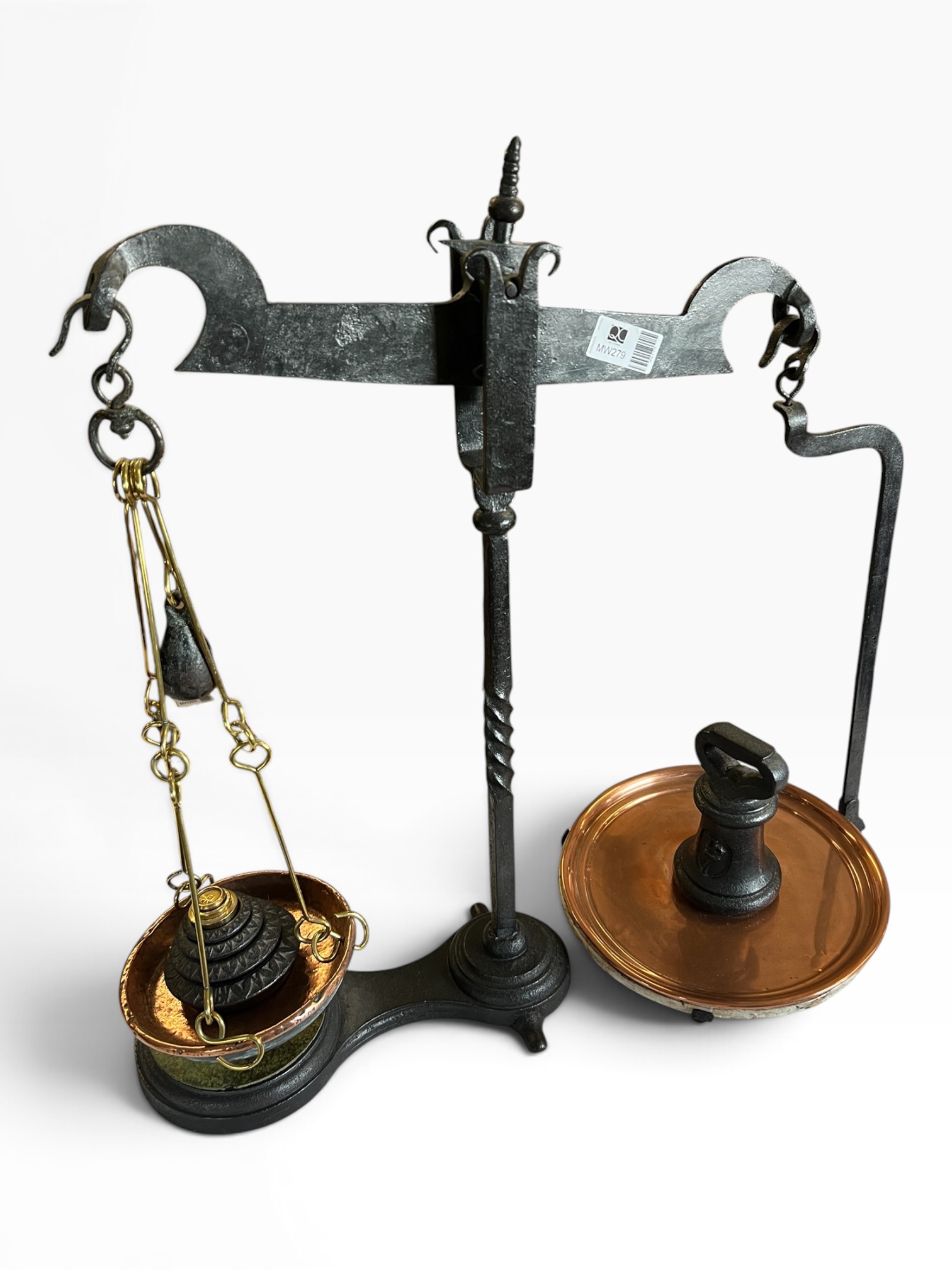Counter Balance Scales Wrought Iron Barley Twist Copper Pans Kitchenalia