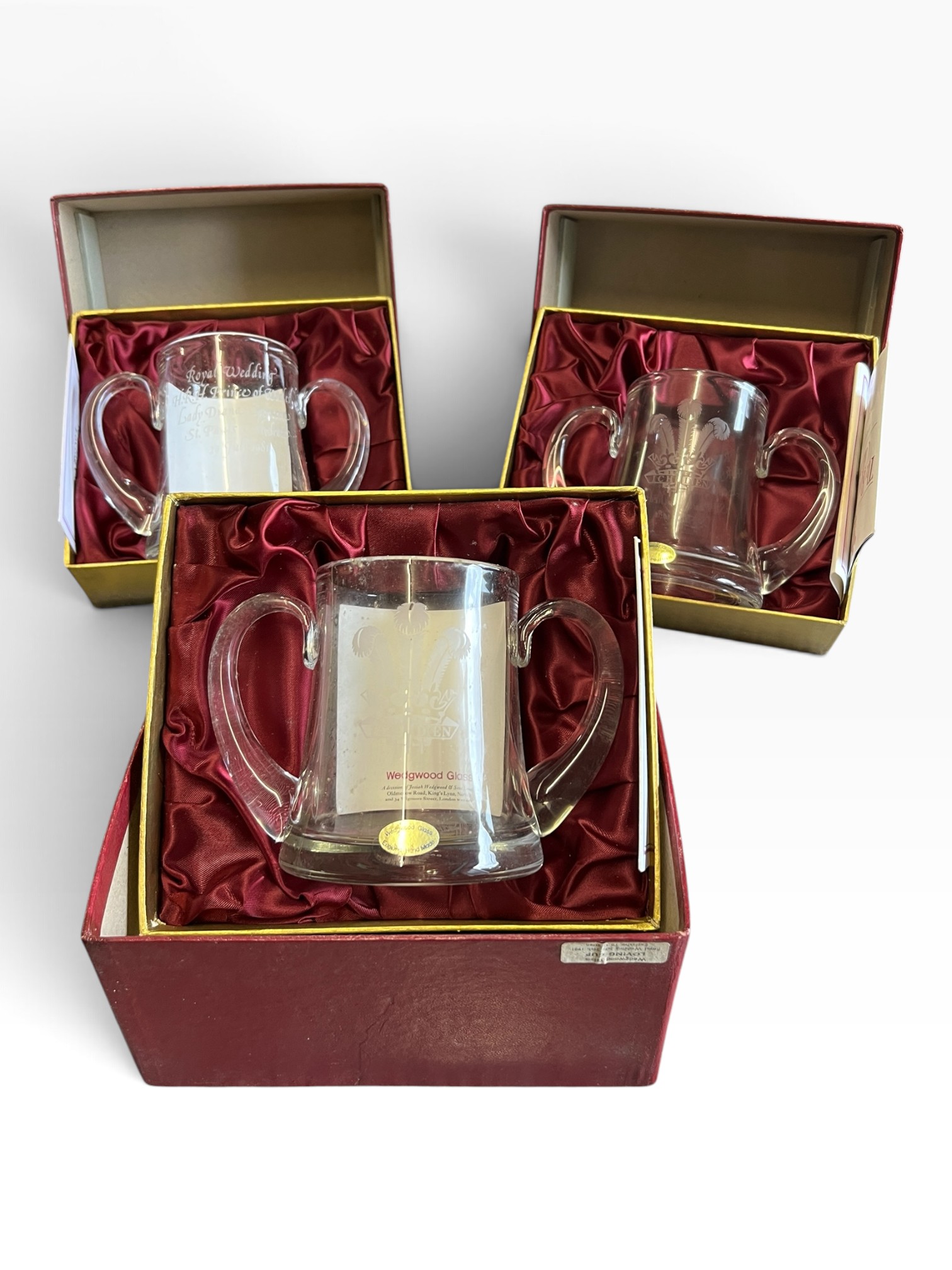 Trio of Vintage 1981 Wedgwood Crystal Royal Wedding Loving Cups – Boxed Set