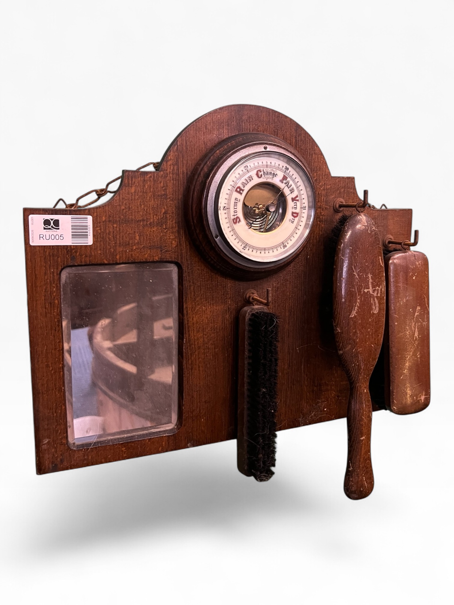 Early 20th Century Oak Hallway Companion Set, Aneroid Barometer
