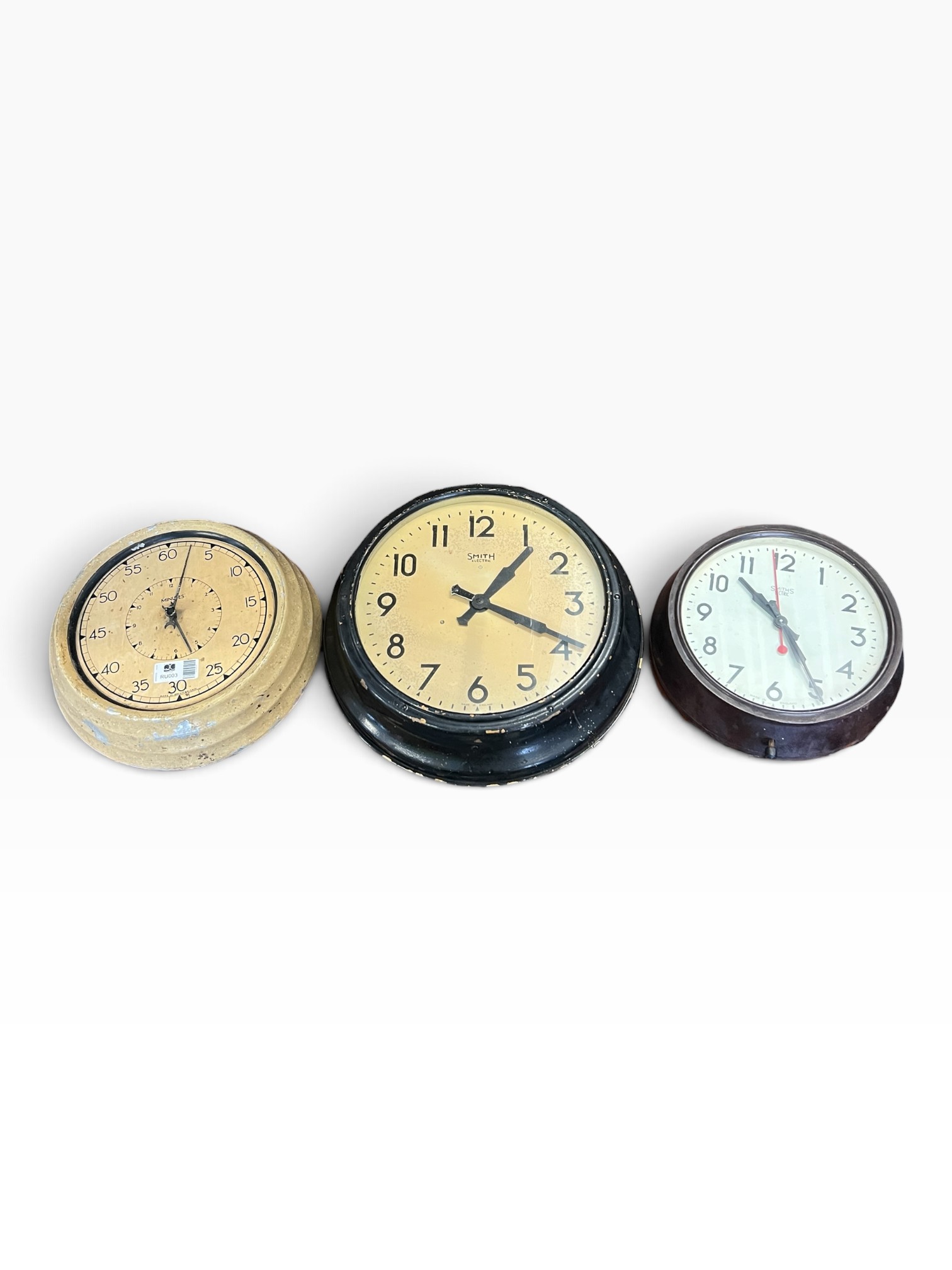 Vintage British Factory Wall Clocks Lot