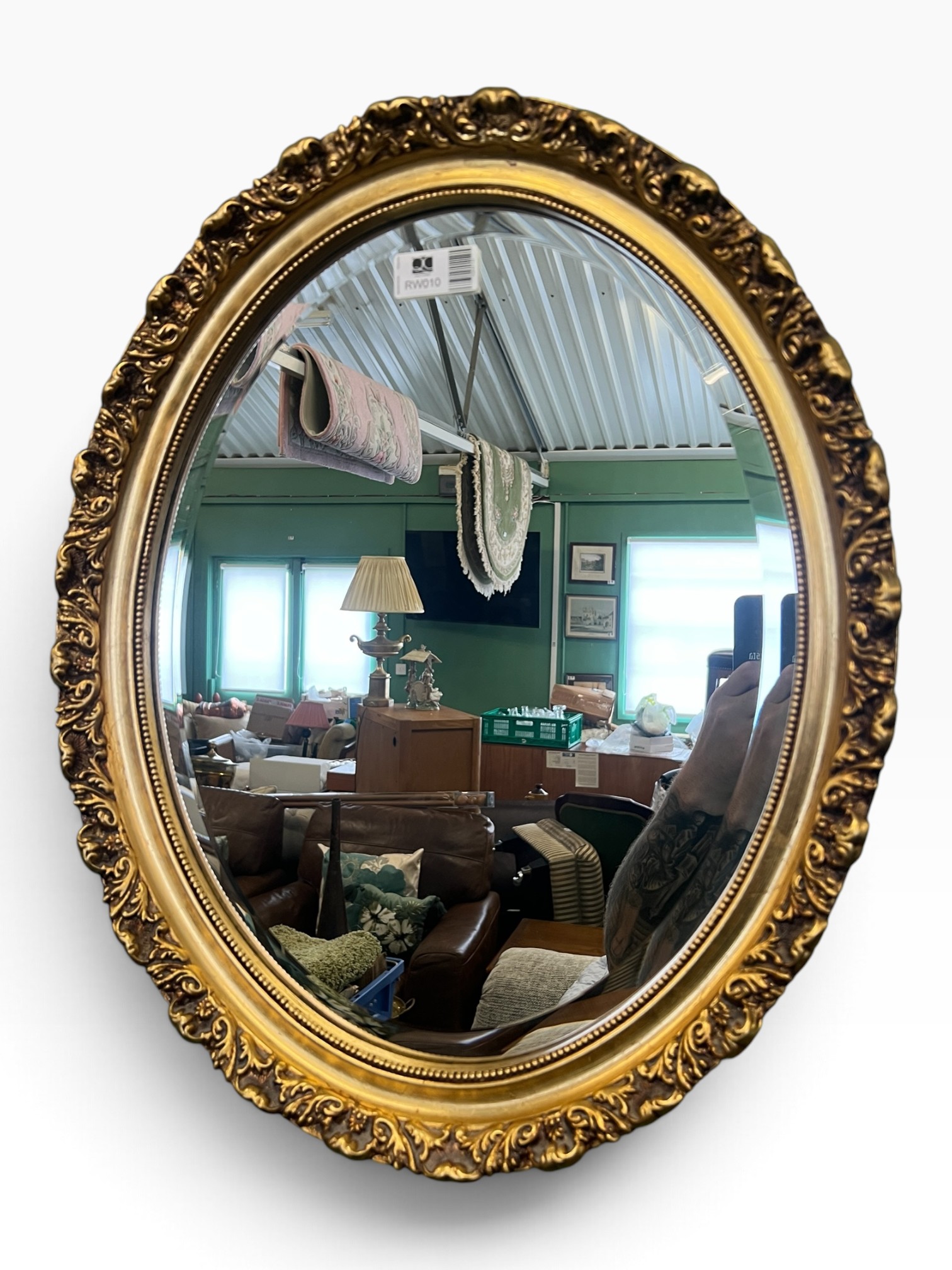 Large Ornate Gold Oval Wall Mirror - Vintage Gilt Rococo Style Bevelled Mirror