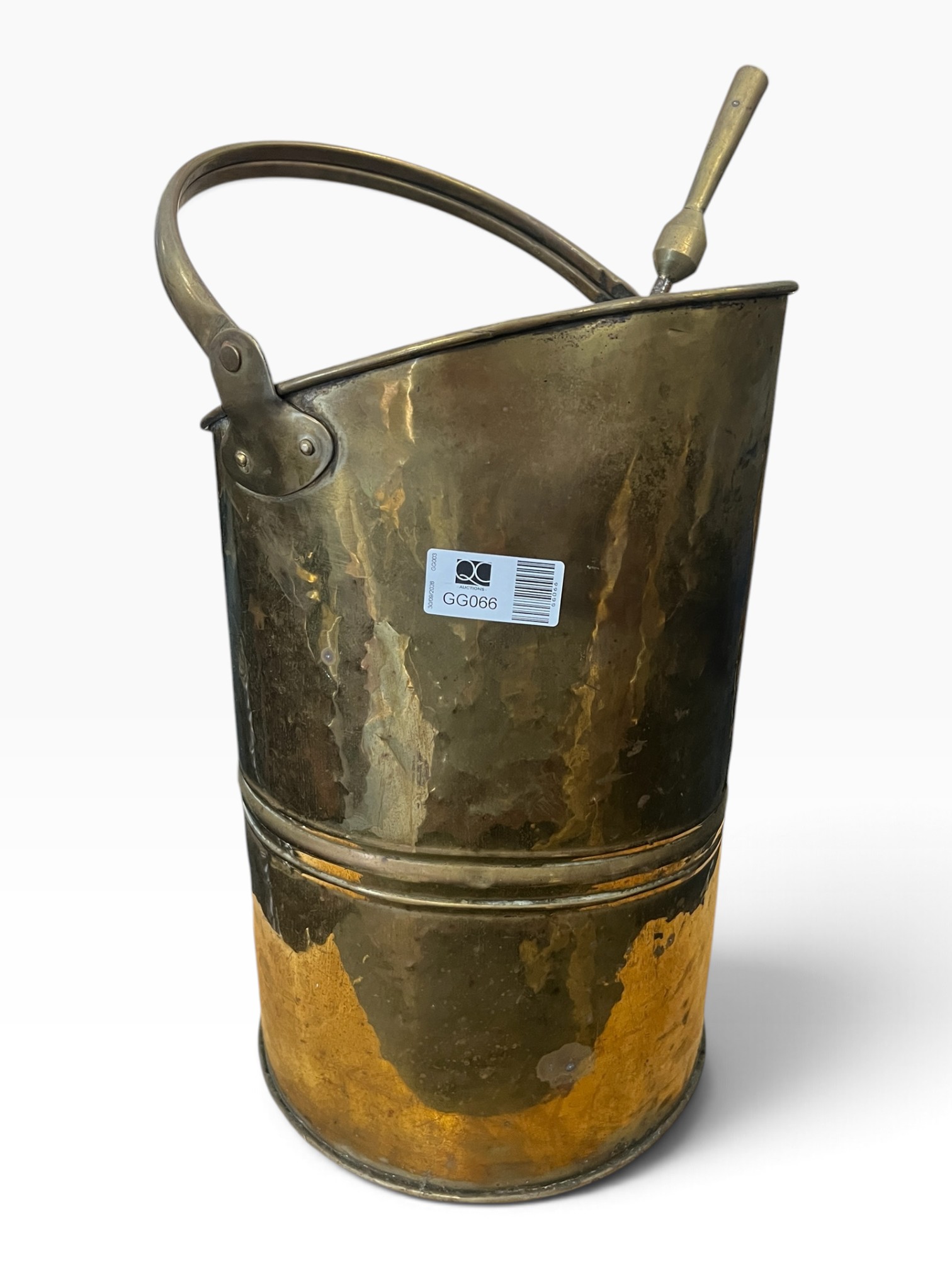 Antique Brass Coal Scuttle Bucket with Shovel