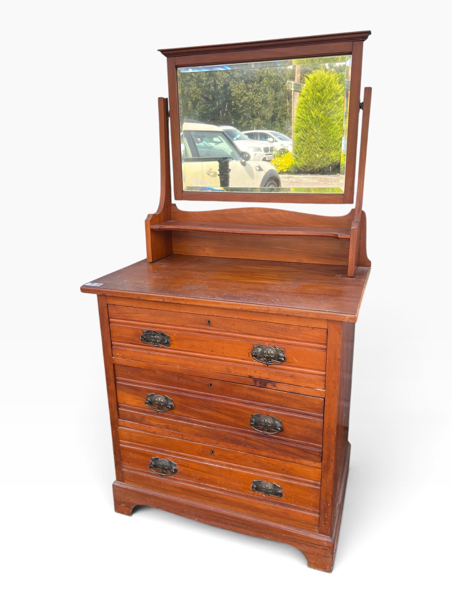 Antique Edwardian Dressing Chest - Walnut Dresser Cabinet with Swing Mirror